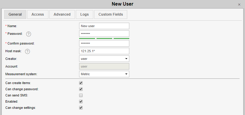 Limited access with regard to users and units