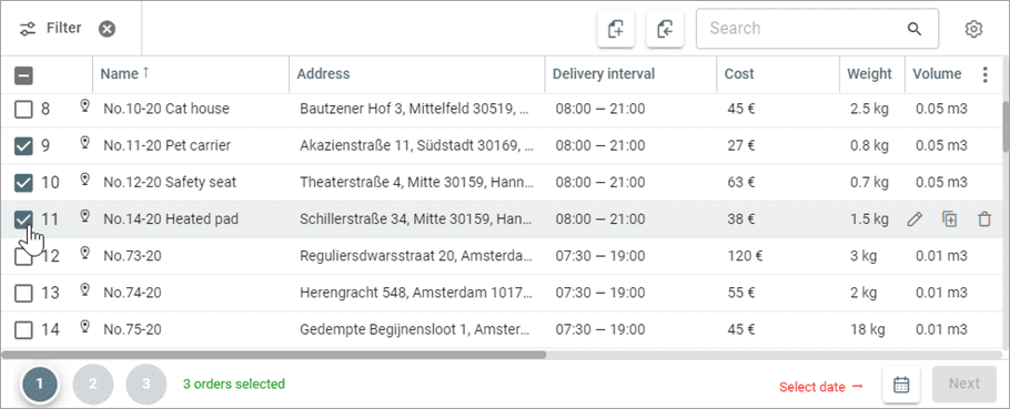 selecting several orders