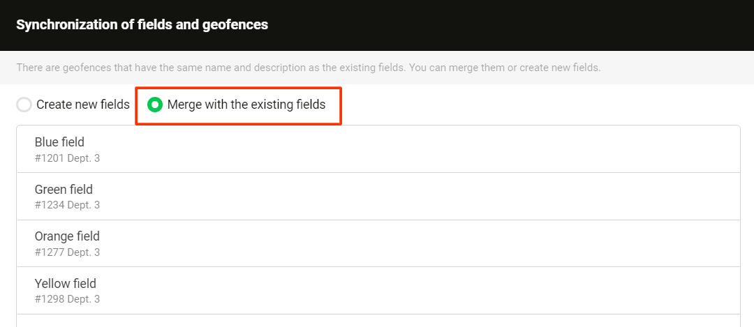 Merging of Wialon geofences with existing fields in Hecterra 