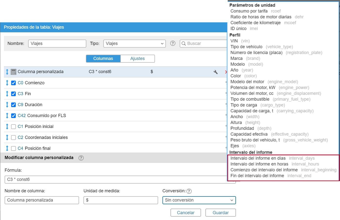 Opción de visualizar el comienzo y el fin del intervalo en informes