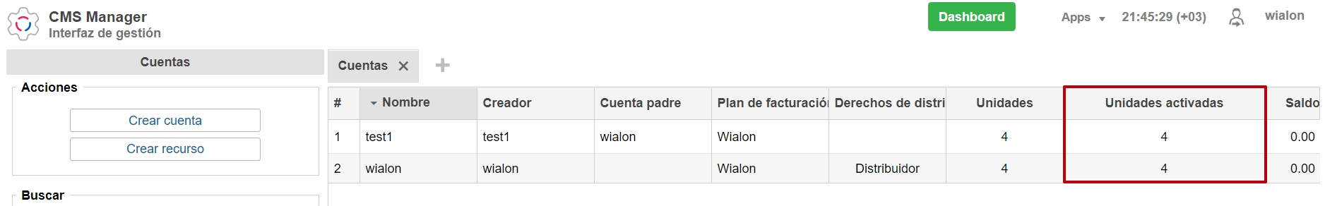 Nueva columna para unidades activadas en la pestaña “Cuentas”