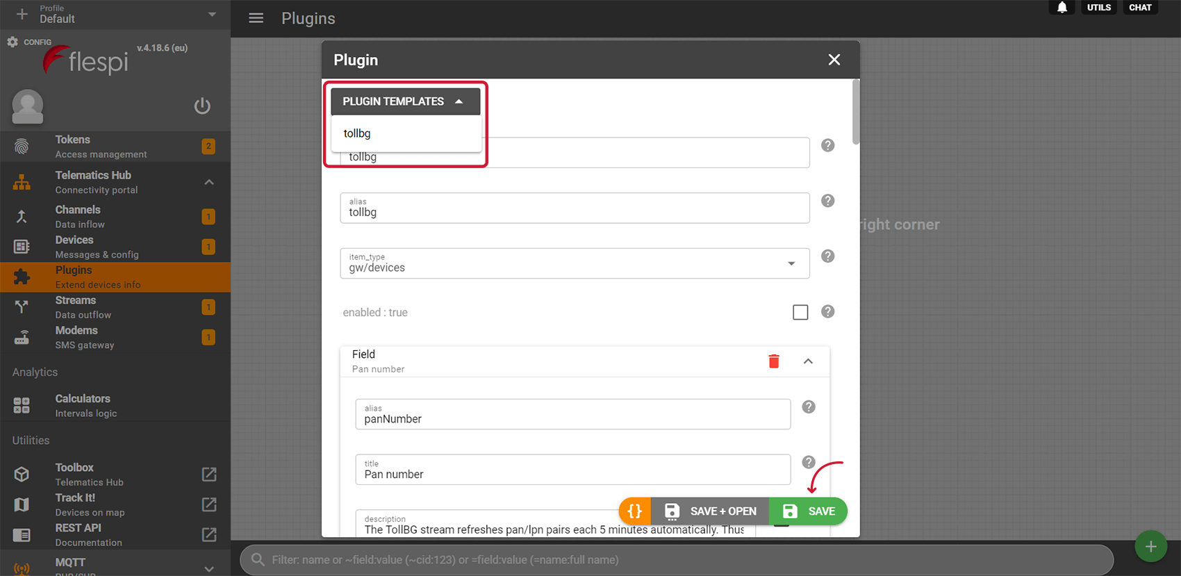 Choisissez le modèle de plugin tollbg