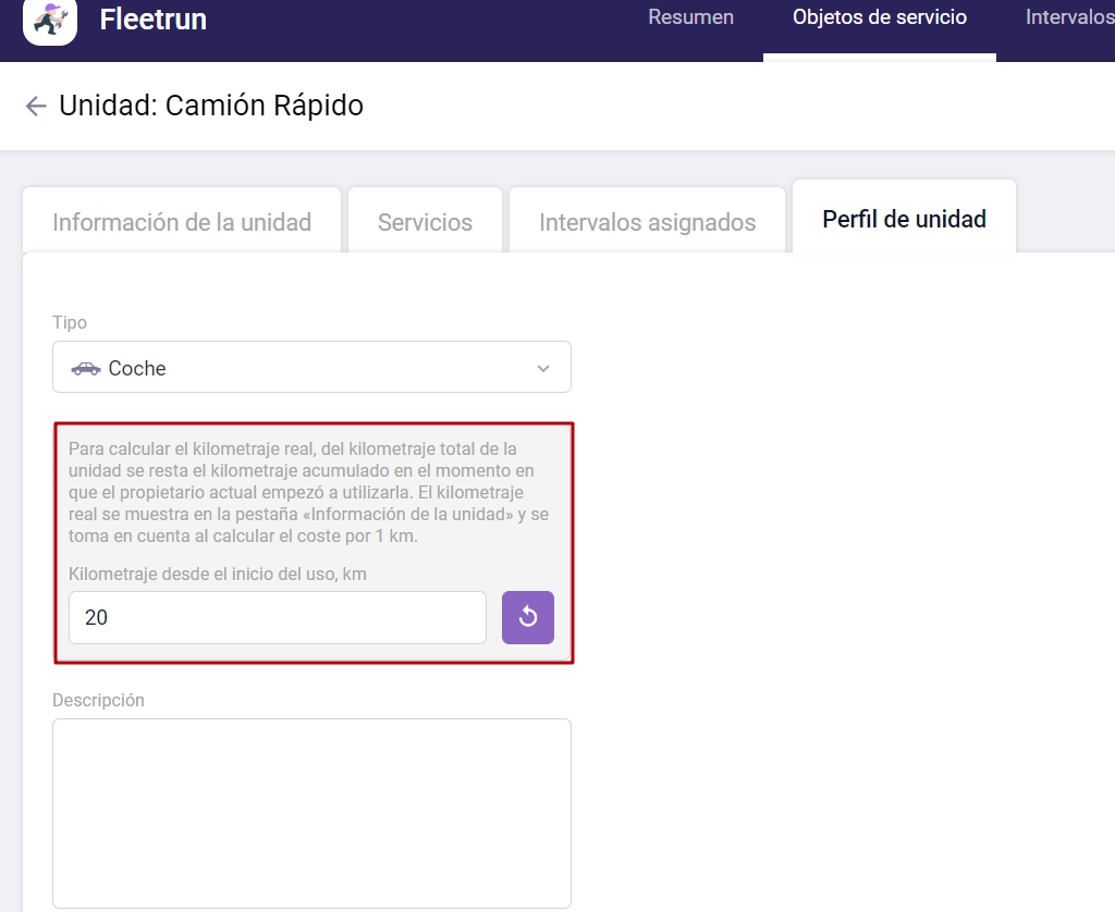 Unit profile in Fleetrun