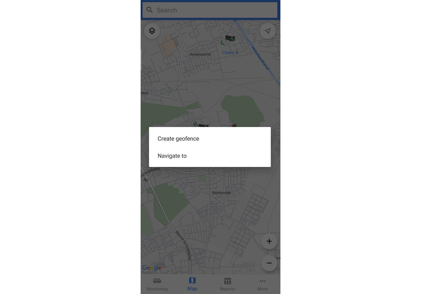 Geofence creation through the long tap on the map