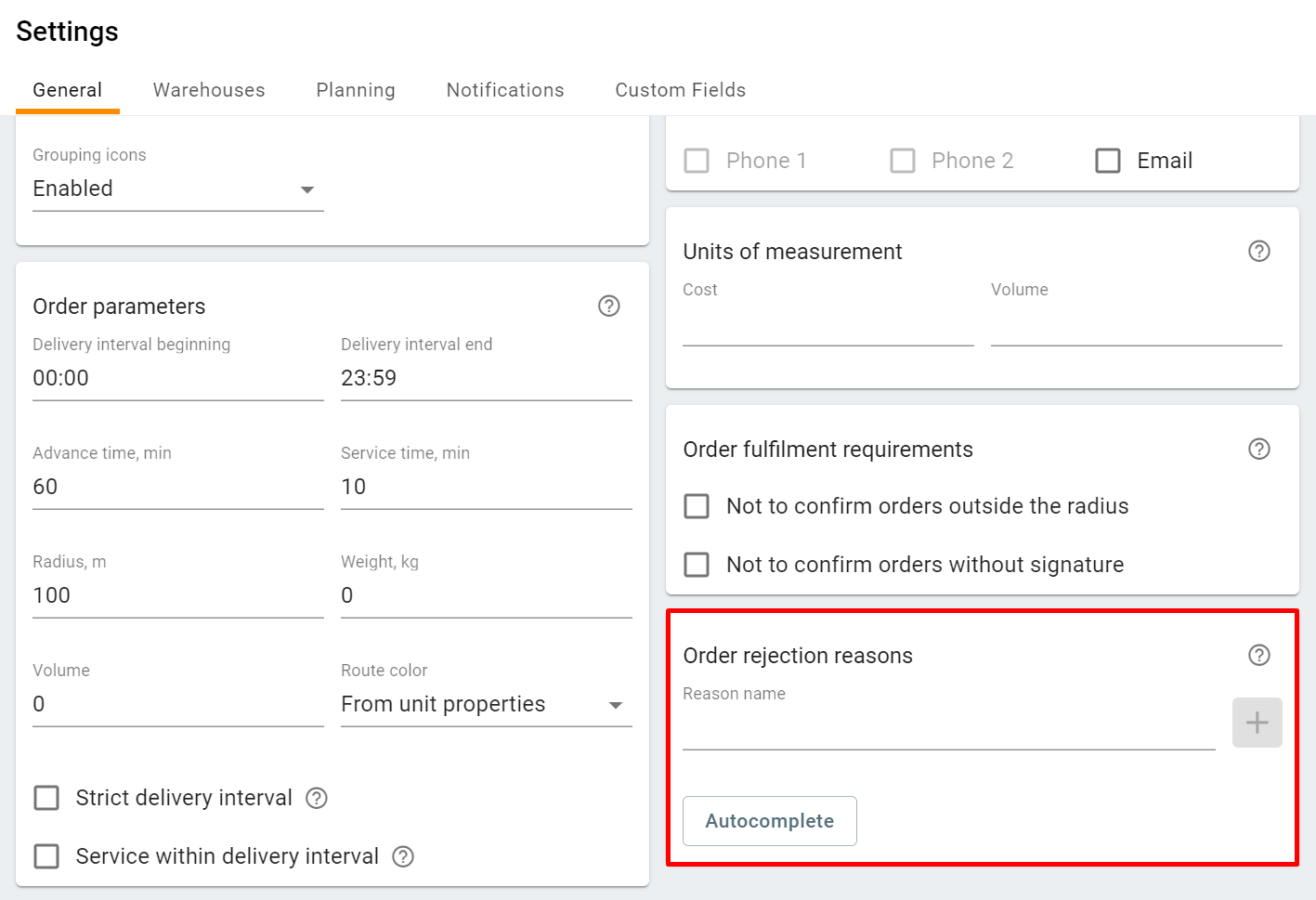 Raisons du rejet de la commande