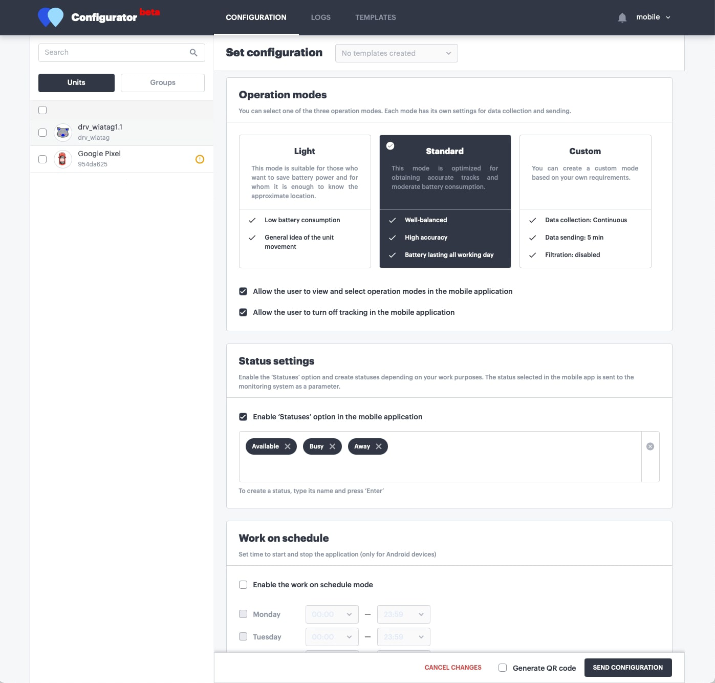the Configurator screen