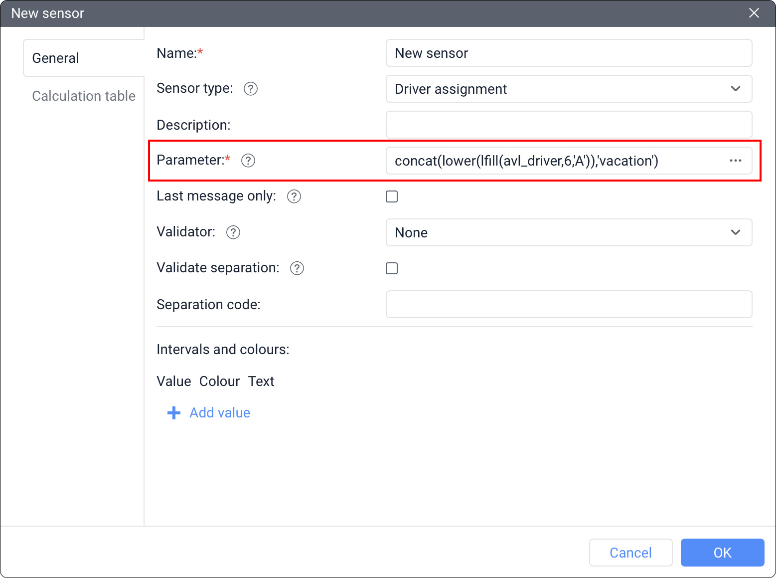 Conversion des paramètres du capteur