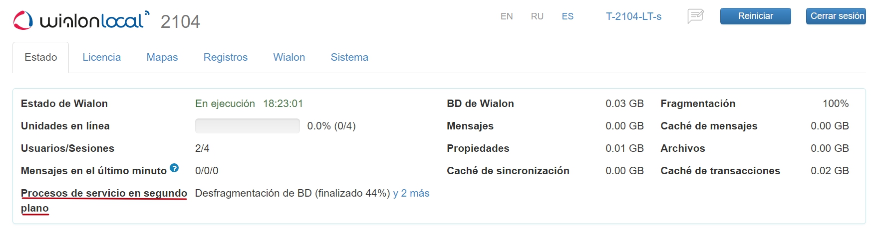 Visualización del estado de los procesos de servicio en segundo plano