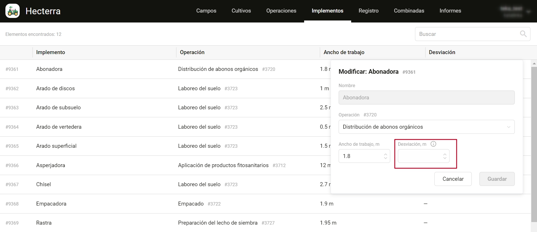 The Deviation implement setting in Hecterra