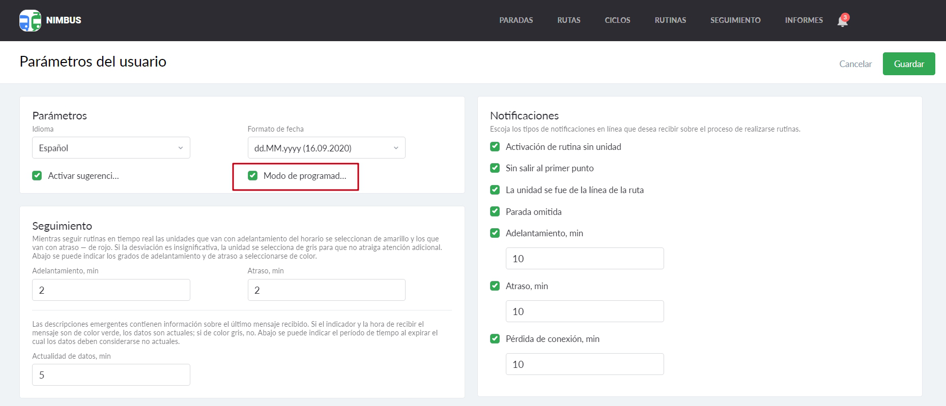 Modo de programador en NimBus