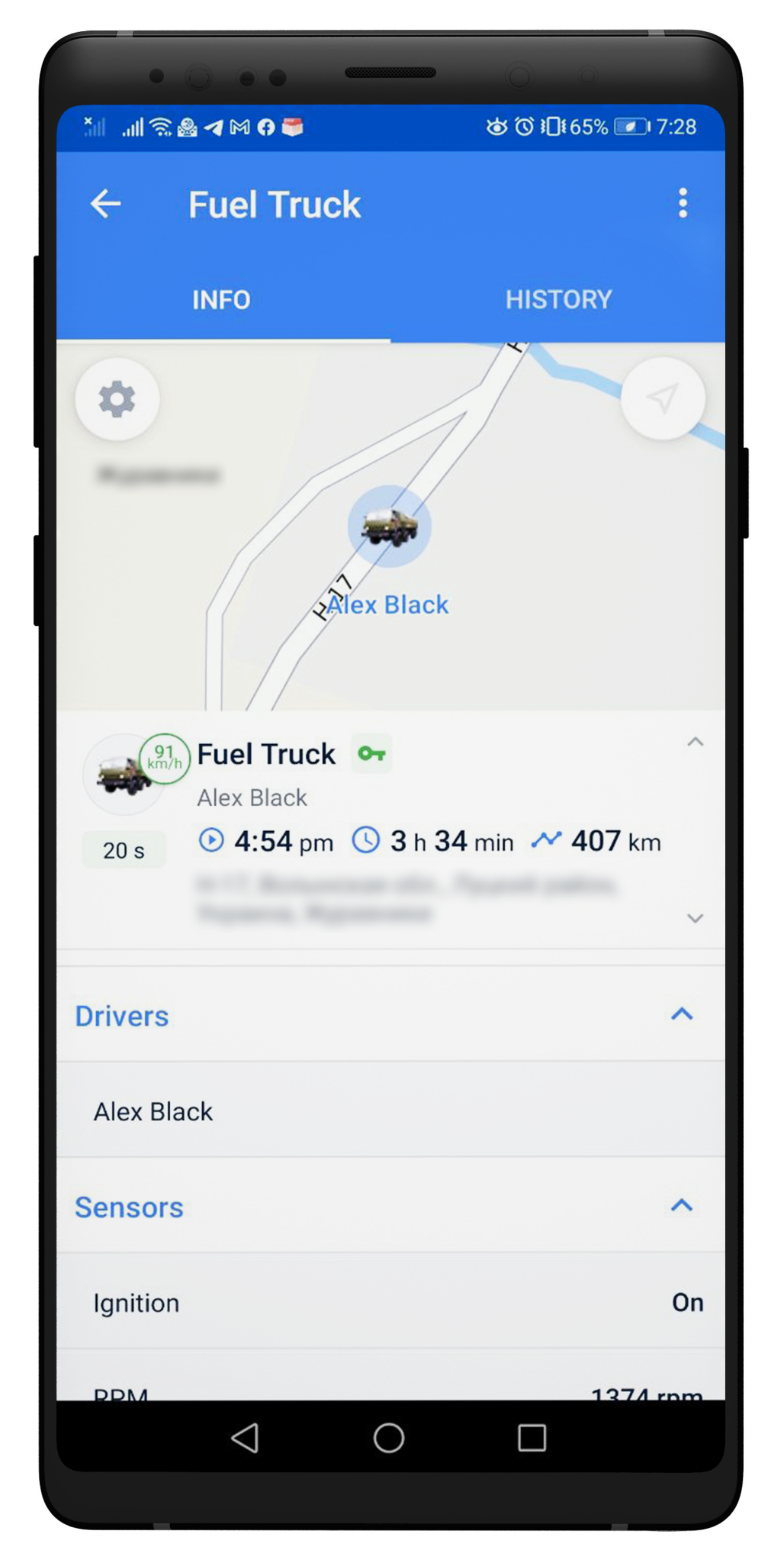 Driver data on the map