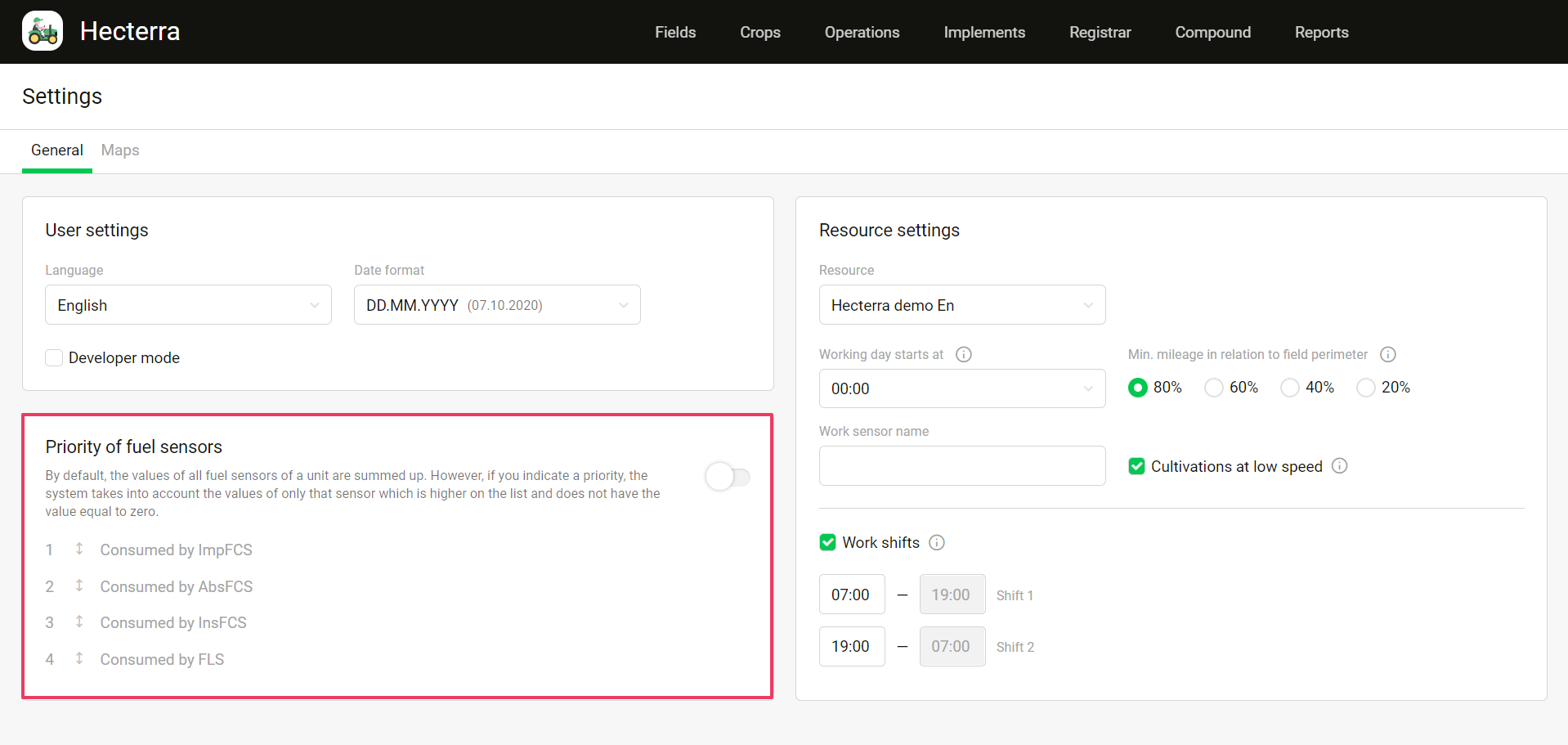 Priorities of fuel sensors in Hecterra