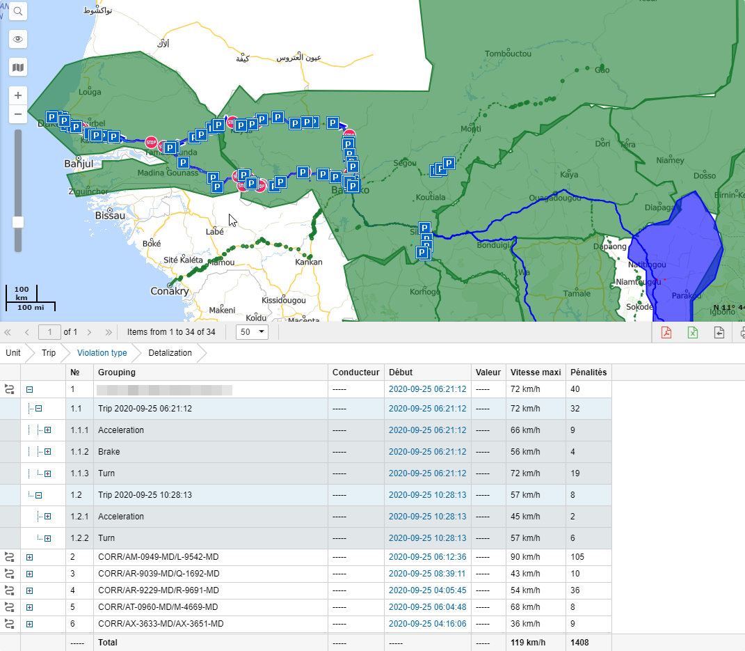The map with the list of violations