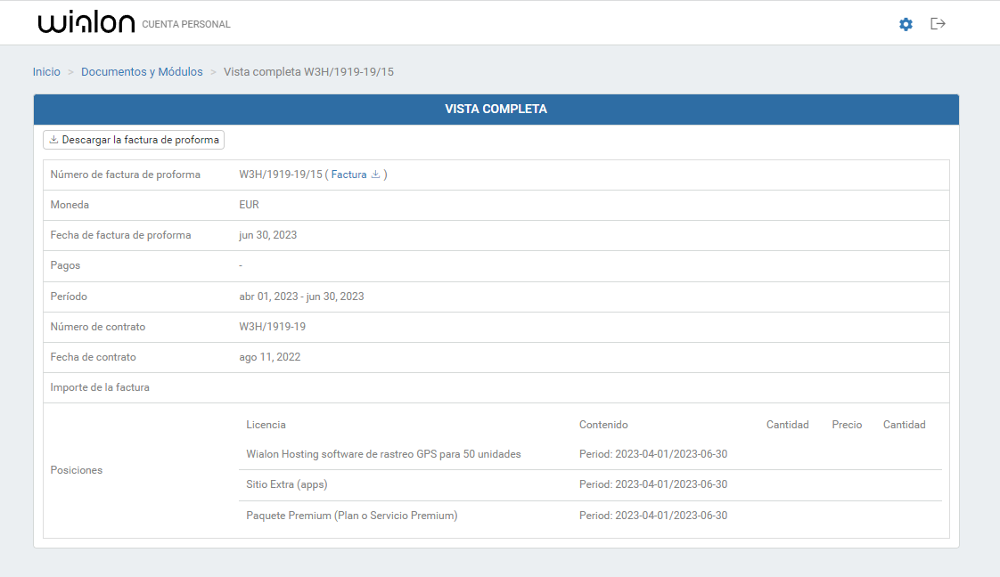my.wialon.com — Facturas