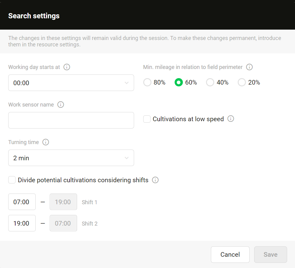 Paramètres de recherche sur la page d'inscription