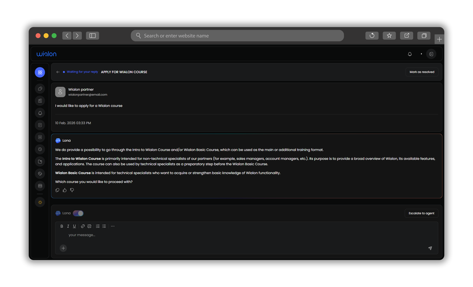 My Requests Lona answer example