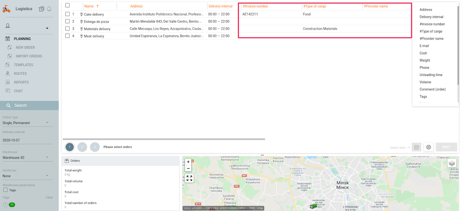 Custom fields in Logistics