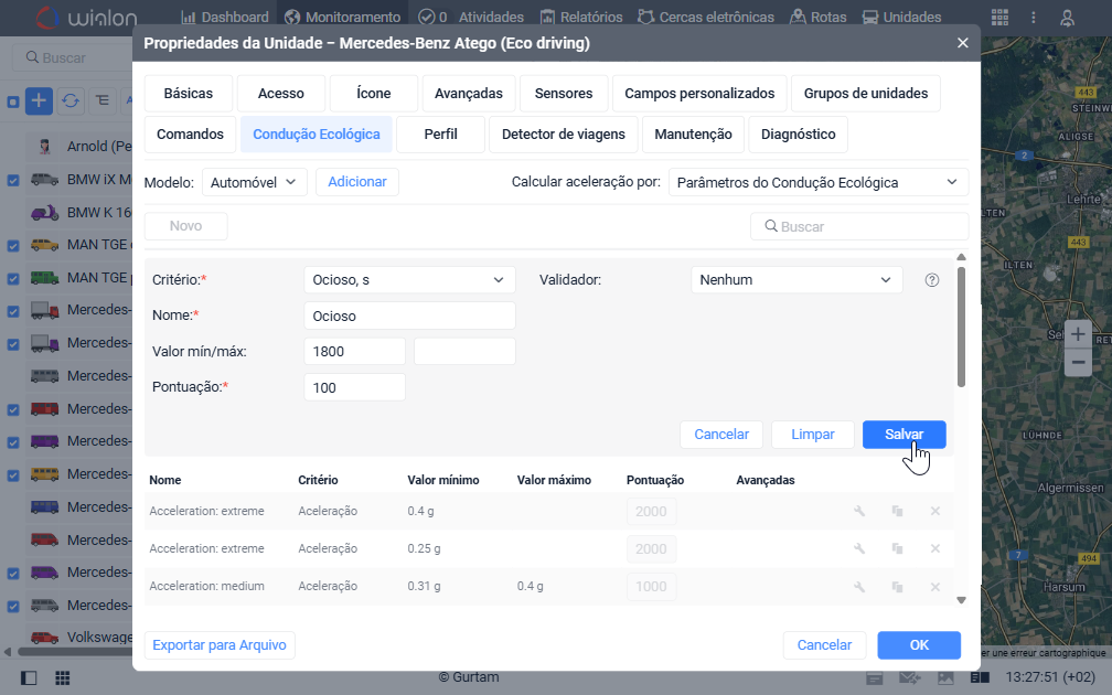 Sistema de pontuação de condução