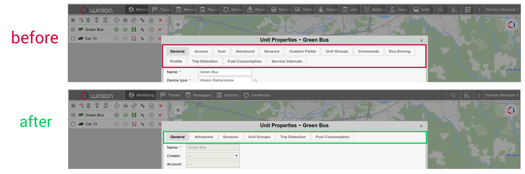 two versions of unit properties