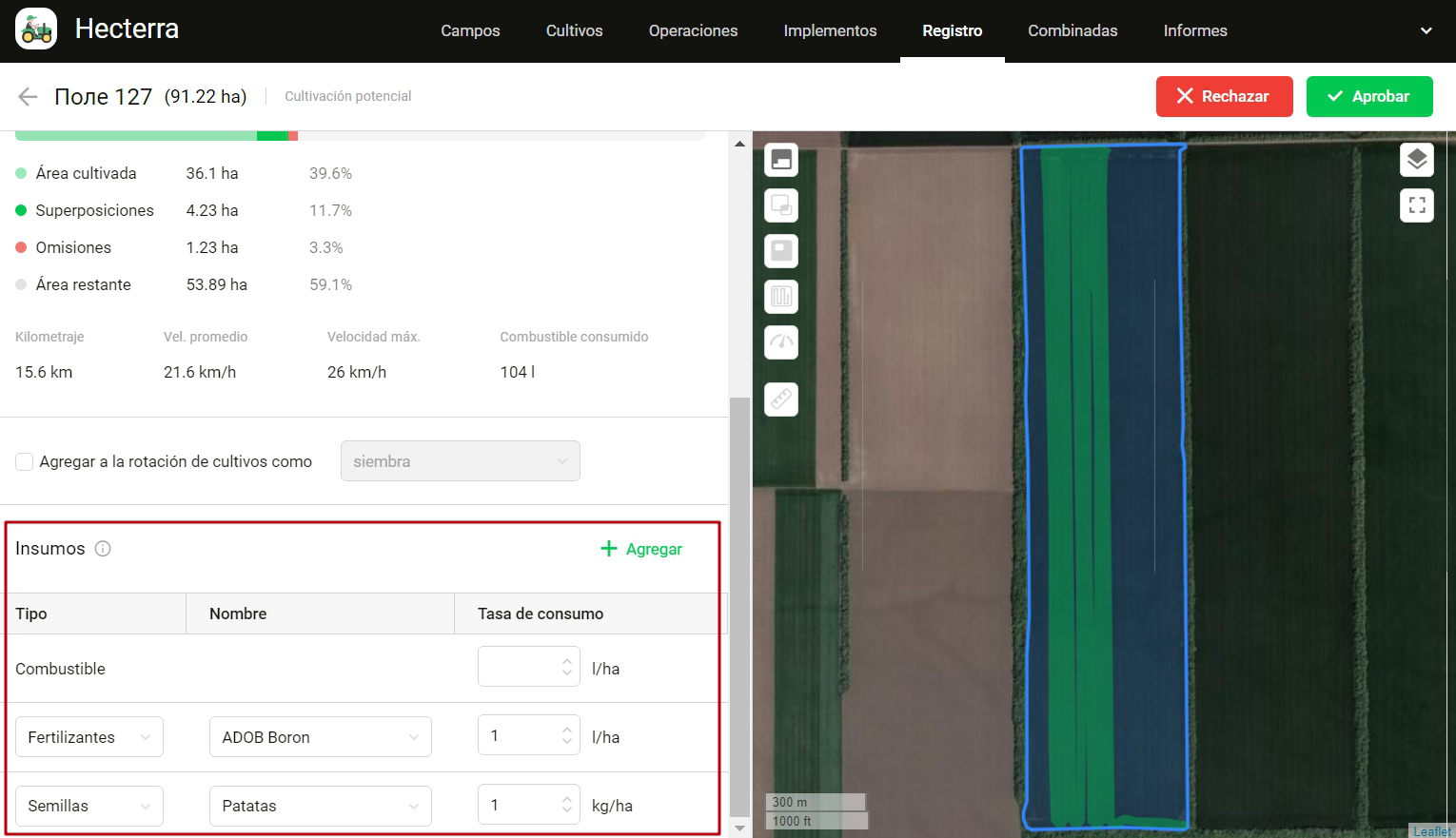 Registro de cultivación