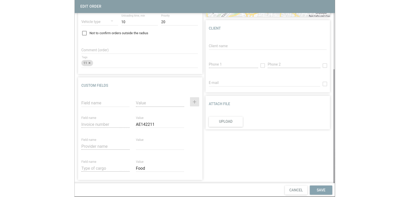 Required custom fields in Logistics