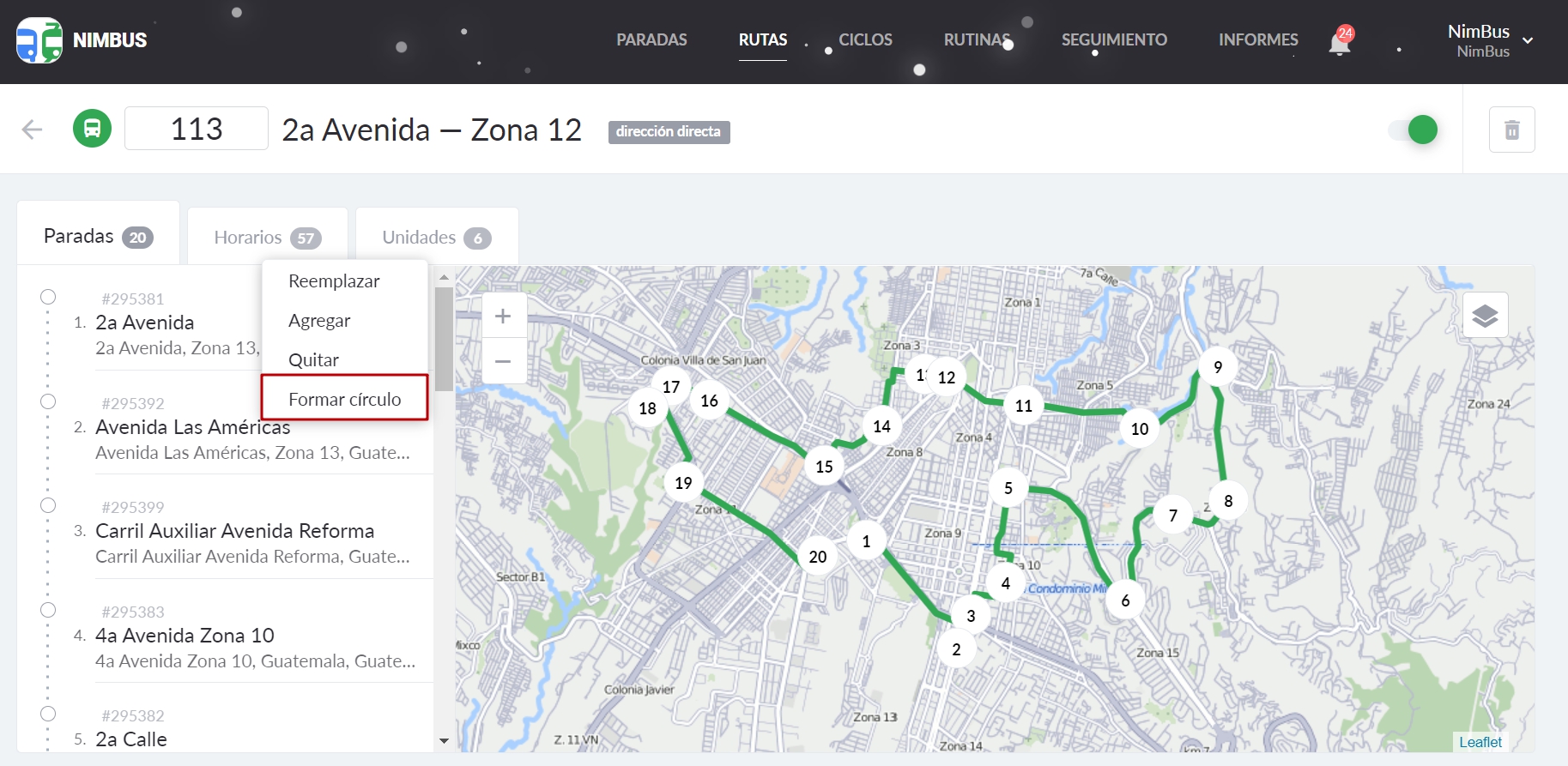 Formar círculo en NimBus