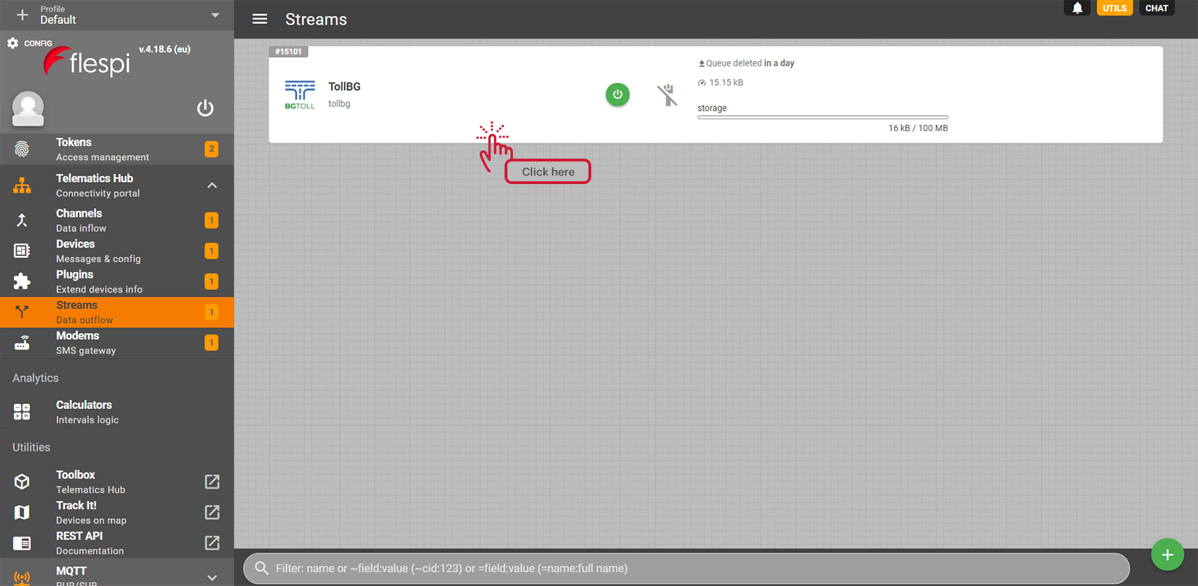 Open the stream card by clicking on it