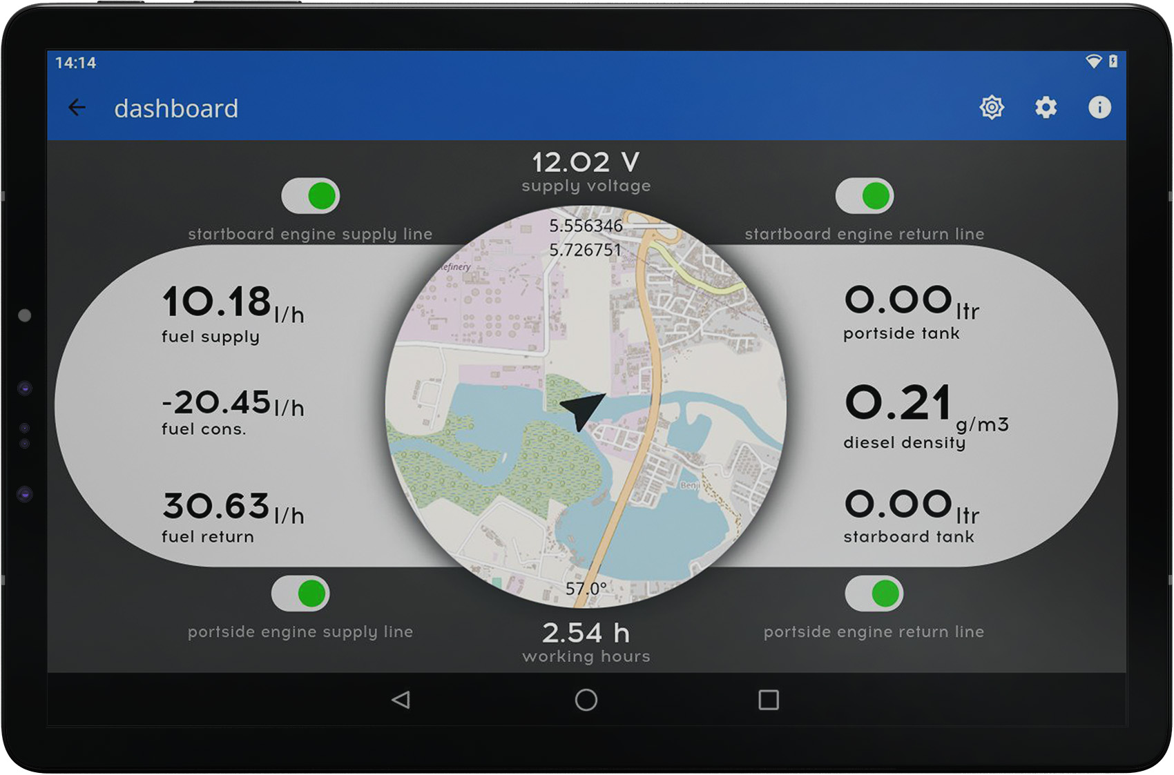 Vessel engineers monitor fuel consumption on boats in real time when the application is connected to the internet