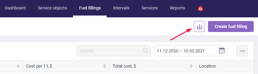 Fuel fillings import