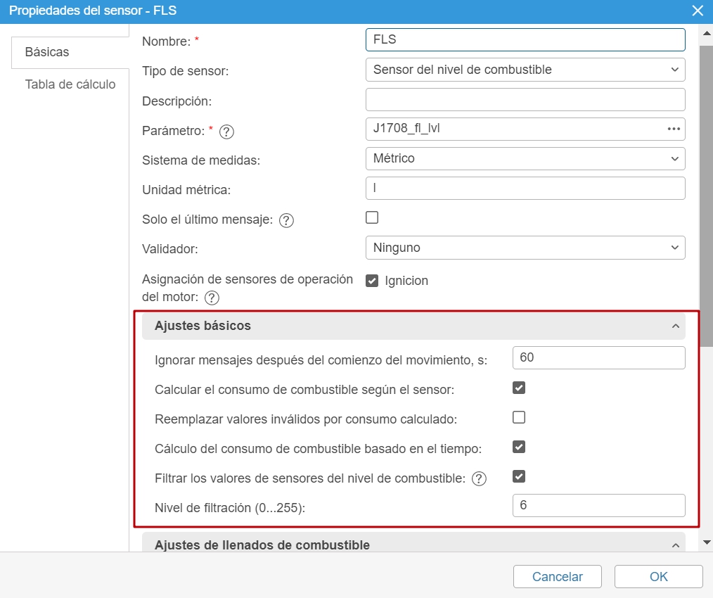 Transferencia de ajustes del consumo de combustible