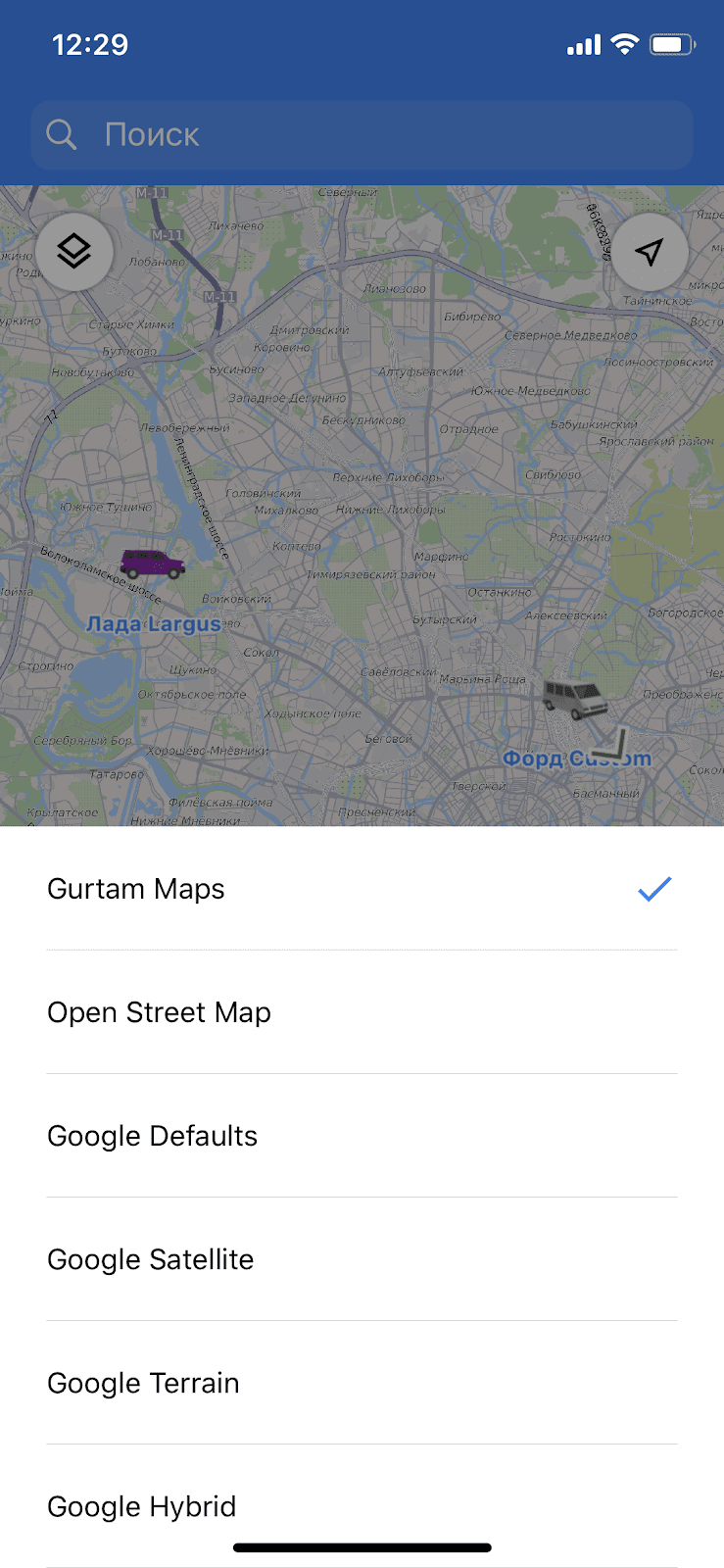 Доступные карты в приложении Wialon
