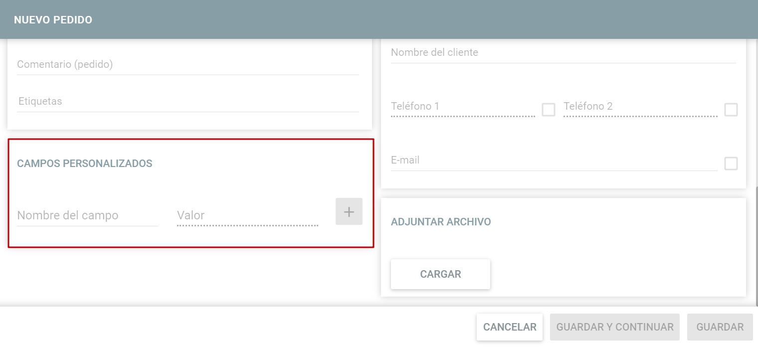 Campos personalizados en Logistics