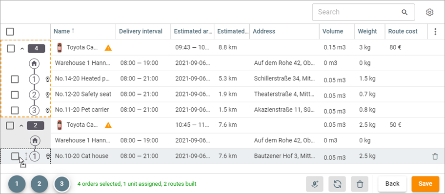 Déplacer une commande d'un itinéraire à un autre