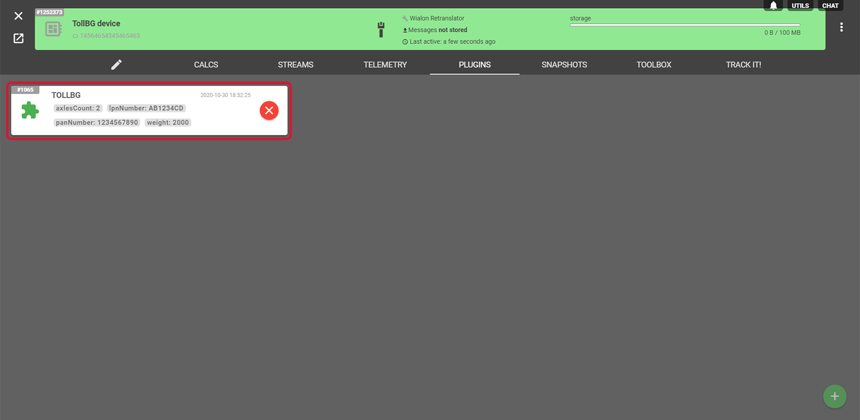 The plugin is assigned to the device
