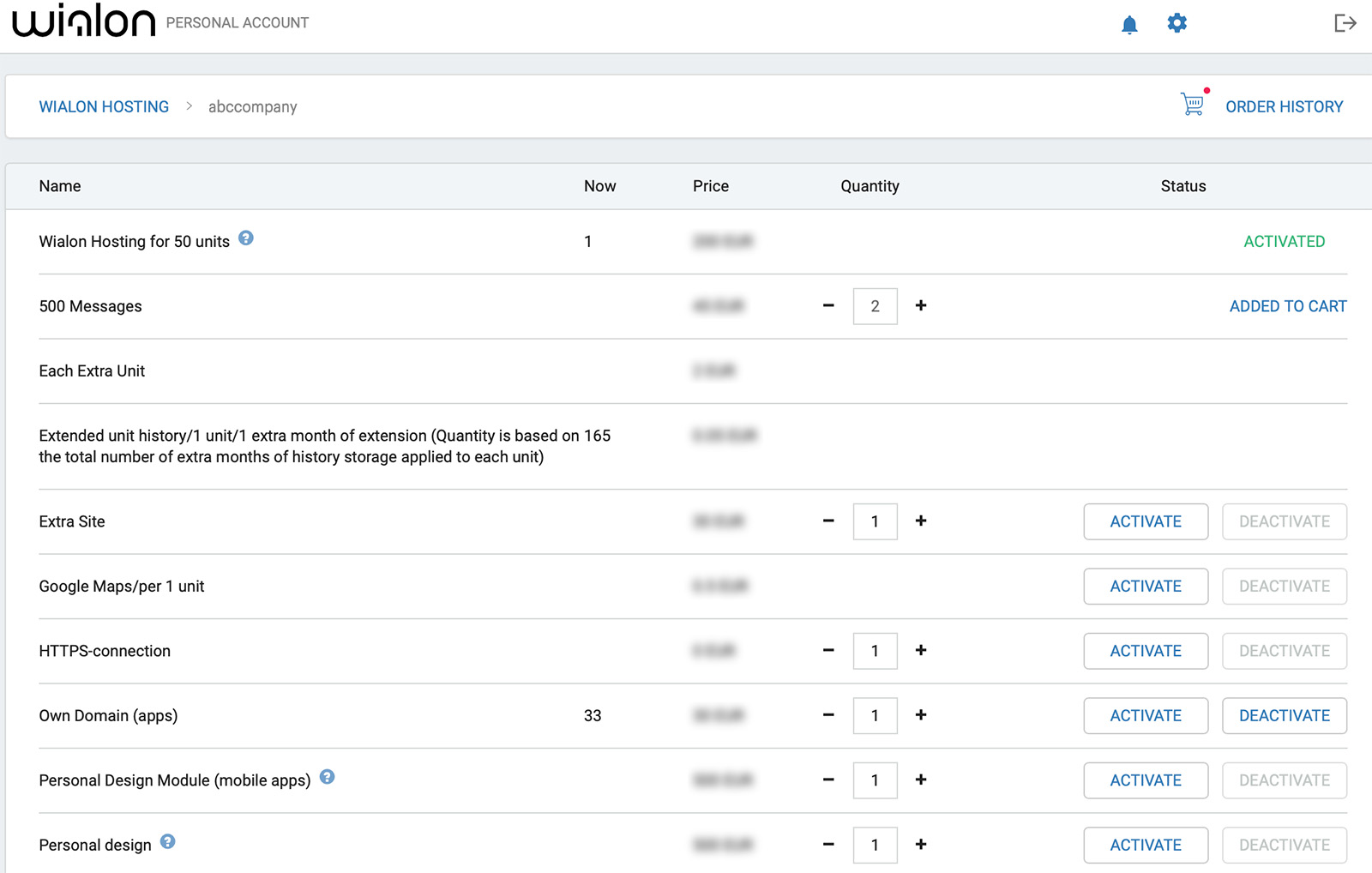 my.wialon.com — Activation d'un nouveau module