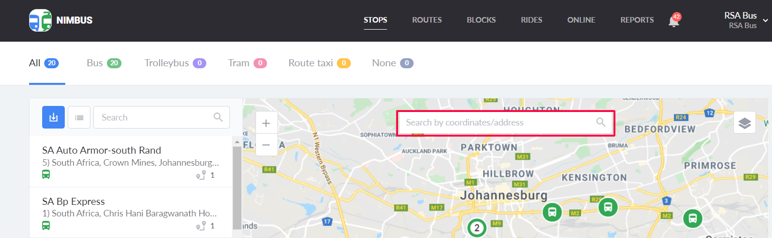 Search by coordinates for creating the stop