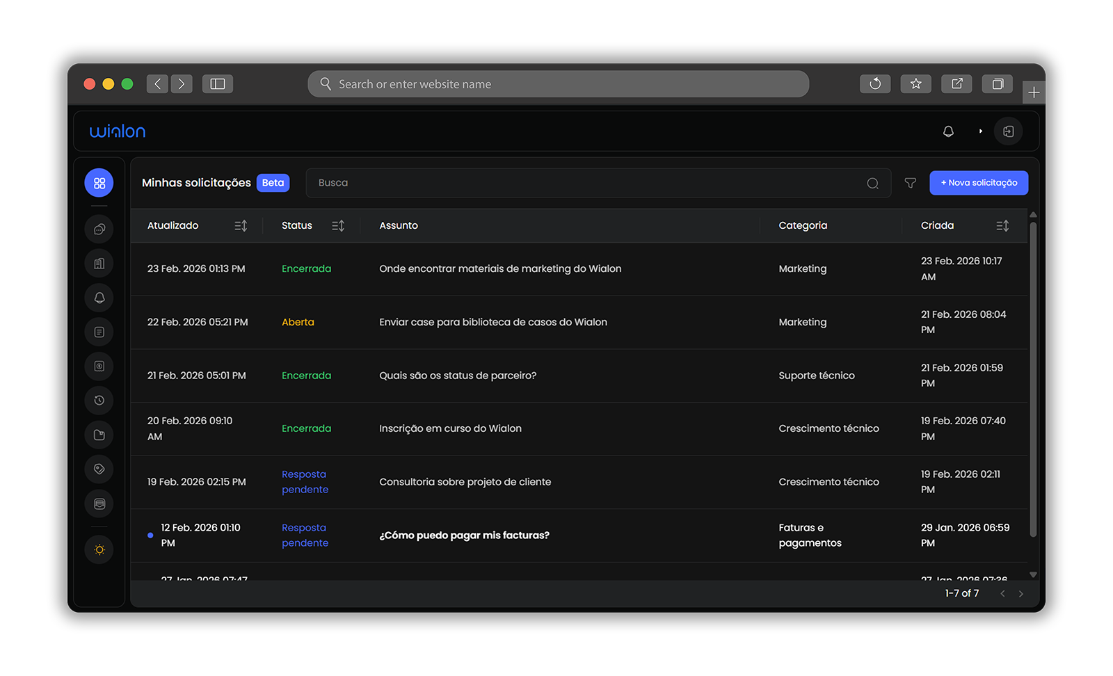 My requests interface PT