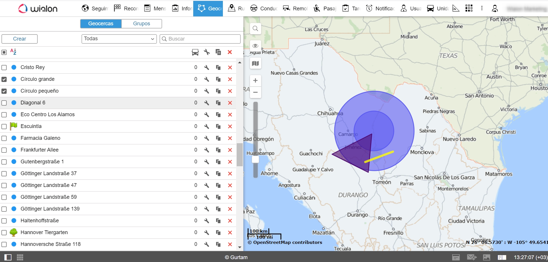 Filtración de geocercas para dibujarlas