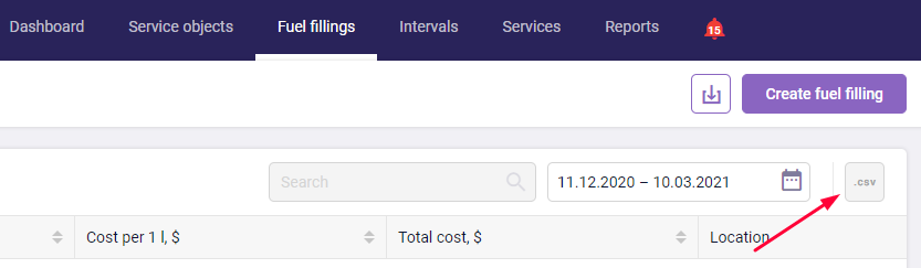 Importation et exportation des remplissages de carburant