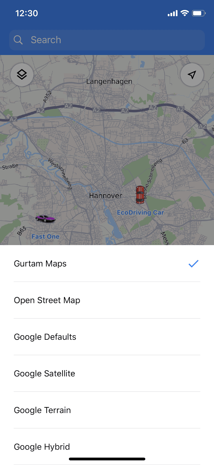 The list of available maps in Wialon app