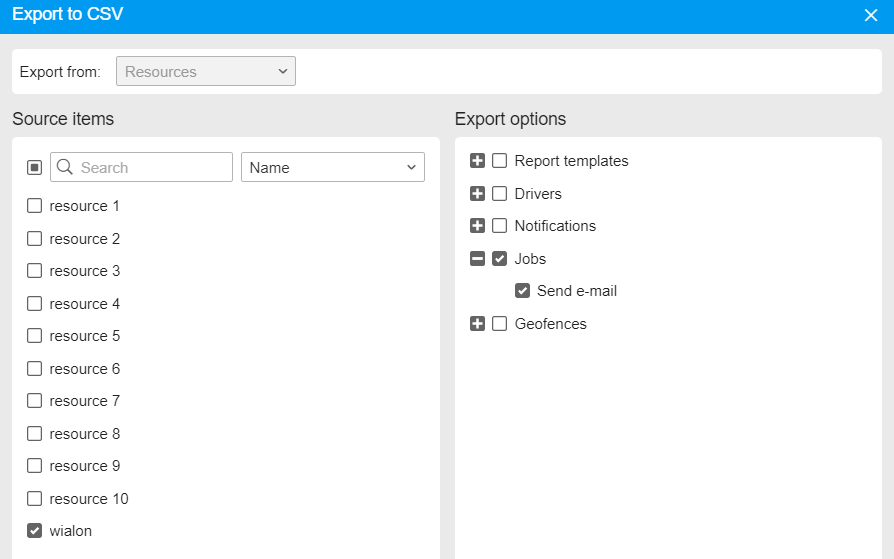 The Export to CSV option in Wialon Local