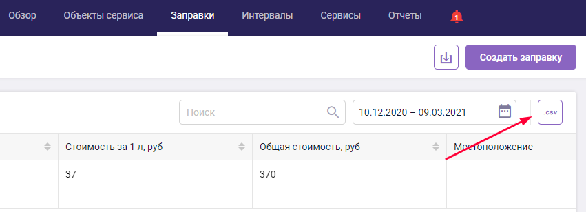Экспорт заправок
