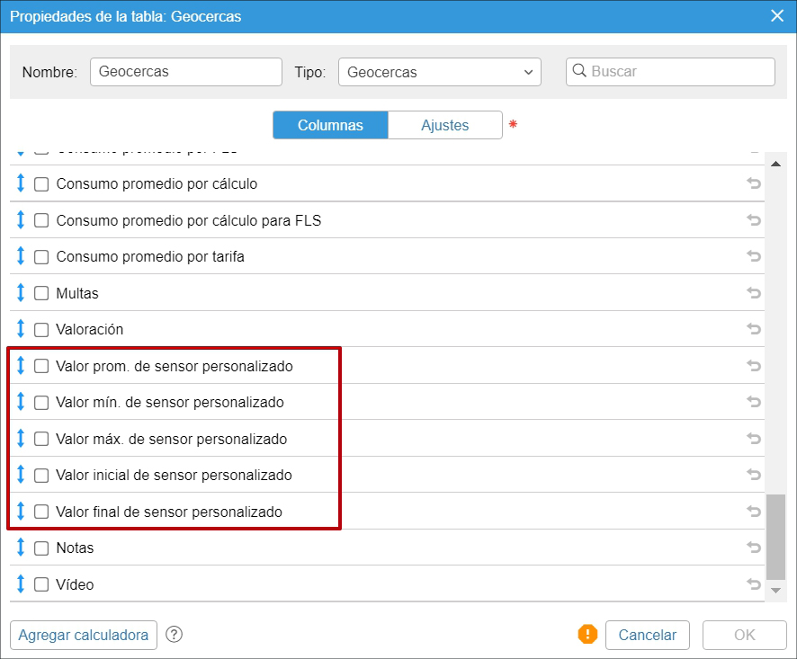 Sensores personalizados en informes