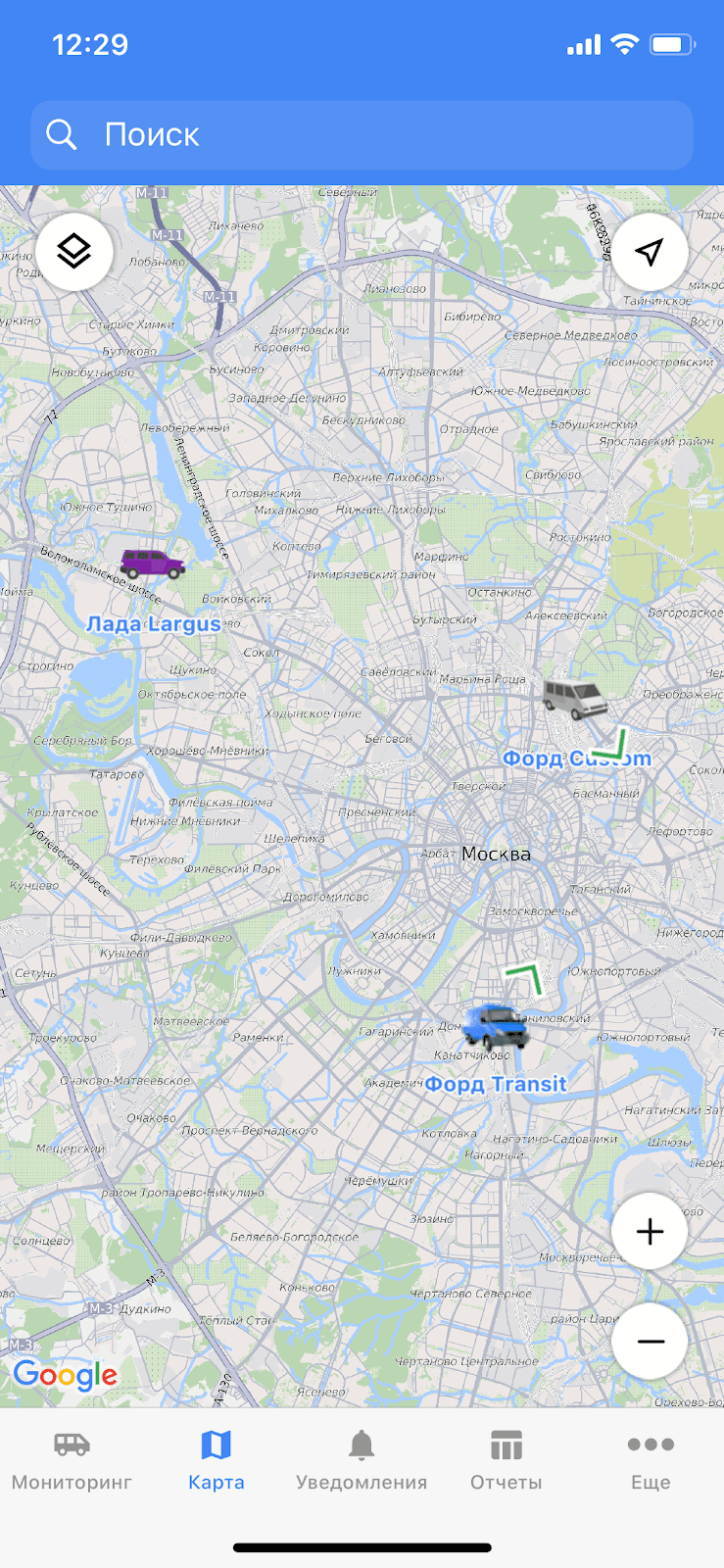 Кнопка выбора карты в приложении Wialon