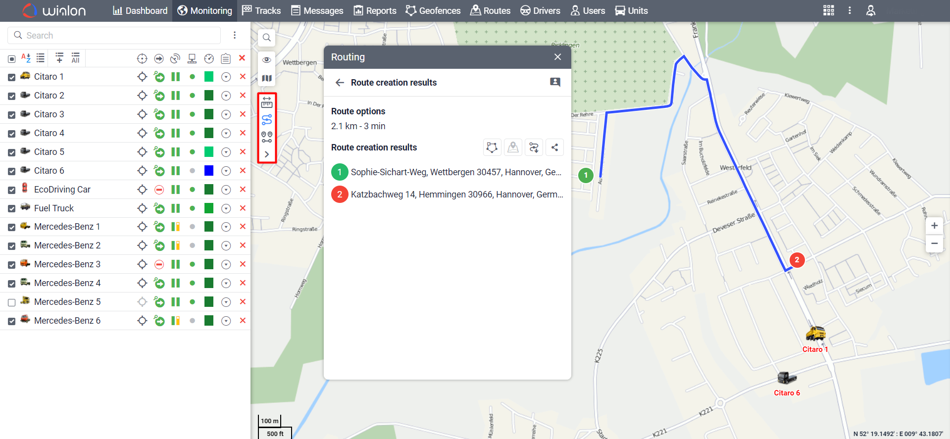 The map with the tools