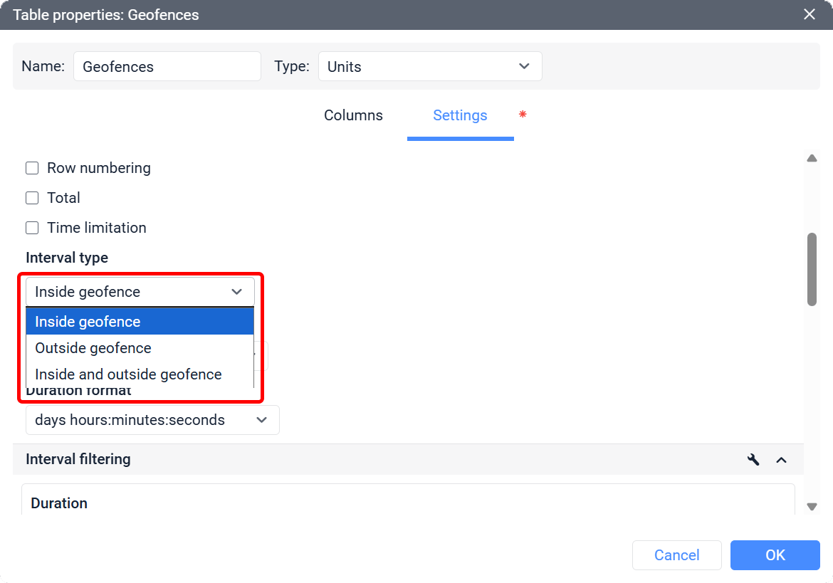 The new Interval type option